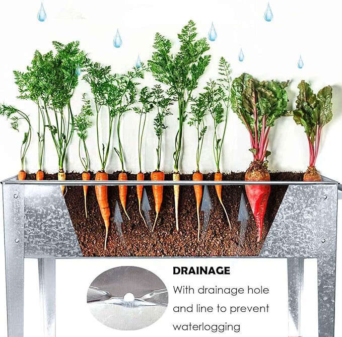 Raised Planter Box with Legs Outdoor Standing Elevated Garden Bed On Wheels for Vegetables Herb Patio Apartment, Galvanized