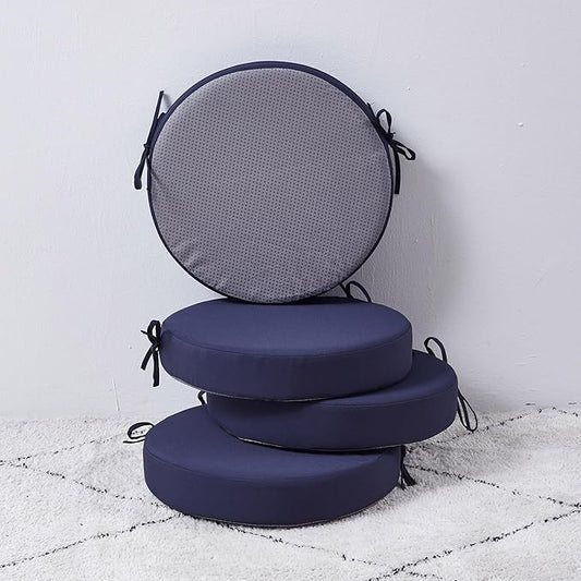15 x 15 Inch Round Cushions for Outdoor Furniture Non-Slip Waterproof Patio Bistro Chair Cushion with Ties Bar Stool Seat Cushion for Kitchen Chairs Set of 4, Navy Blue