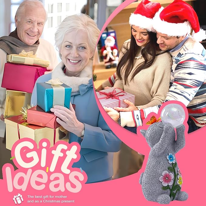 Goodeco Solar Cat Garden Statue - Outdoor Cat Decor with Solar Butterfly & Succulent Flowers LED Lights for Cat Lovers and Garden Enthusiasts - Ideal Gifts for Mom & Birthdays