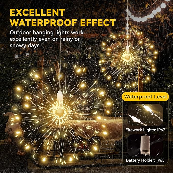 6 Pack Firework Lights 120 LED Copper Wire, 8 Modes Dimmable String With Remote Control, Waterproof Hanging Fairy Lights for Party, Home, Christmas, Garden Outdoor Decoration