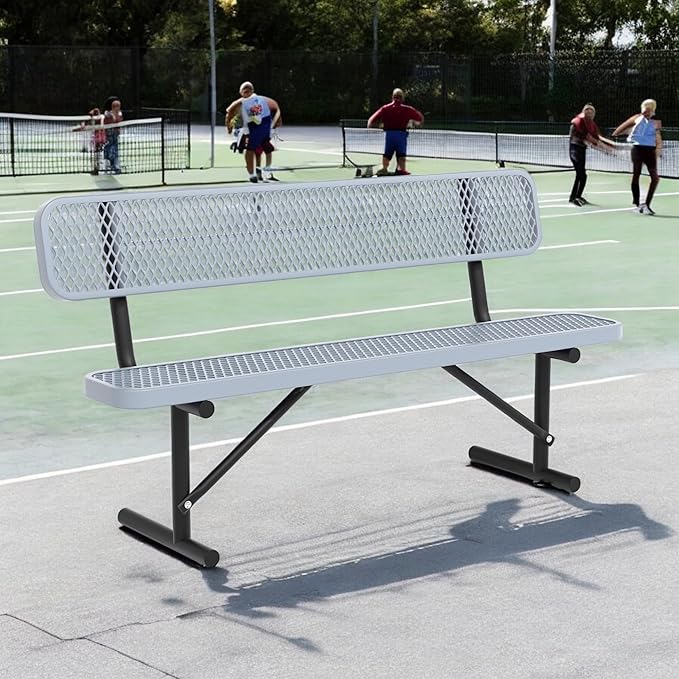 Heavy Duty Park Bench with Back Portable Frame, Outdoor Steel Bench with Backrest, Outdoor Park Bench Expanded Metal Mesh Bench for Lawn, Park, Deck, Garden, Patio, Porch, Black (Gray, 8FT)