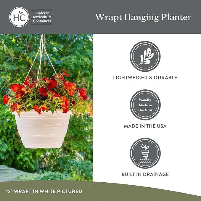 The HC Companies Wrapt Hanging Planters - Lightweight Plant Pot Hanger for Hanging Plants, Vegetables & Herbs - Outdoor & Indoor Hanging Basket for Plants (13" Pepperstone, Pack of 2)