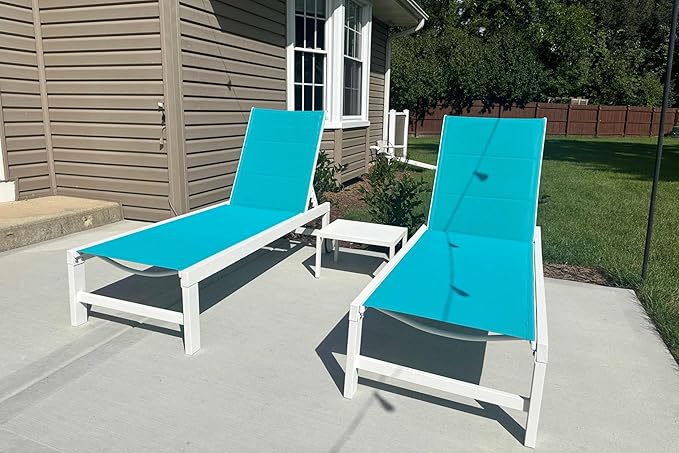 PURPLE LEAF Outdoor Chaise Lounge Staight Legs Adjustable Sunbathing Recliner with Side Table Blue 2 Sets