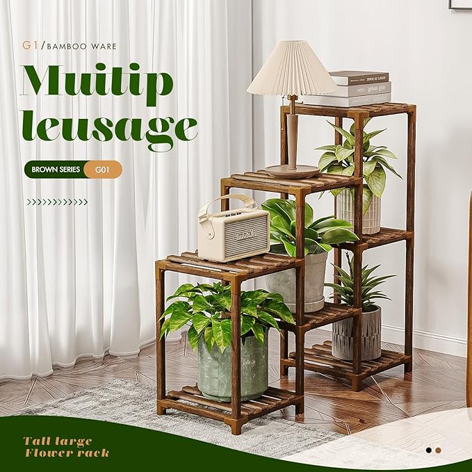 Plant Stand Indoor Outdoor Wood Plant Shelf for Multiple Plants Corner Plant Rack Window Flower Stand for Garden Patio