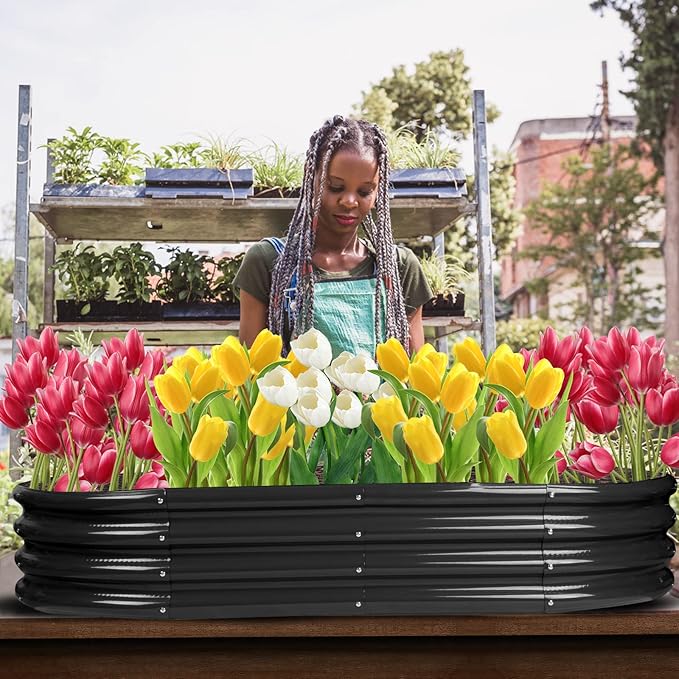Raised Garden Bed Galvanized Planter Box Outdoor, Rot-Resistant Metal Garden Bed Planter for Vegetables Flower Herb (5- Black)
