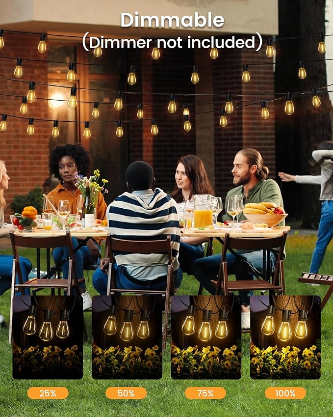 Torkase 100FT LED Outdoor String Lights with 25+2 S14 Shatterproof Bulbs, Commercial Grade Waterproof Patio Lights for Cafe Backyard Deck