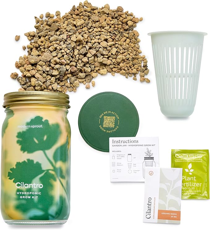 Modern Sprout Mason Garden Jar - Self-Watering Hydroponics Growing System Kit with Organic Herb Seeds - Jar Planter for Indoor Herb Garden - Seed Starter Kit - Home Decor & Gifting - Cilantro