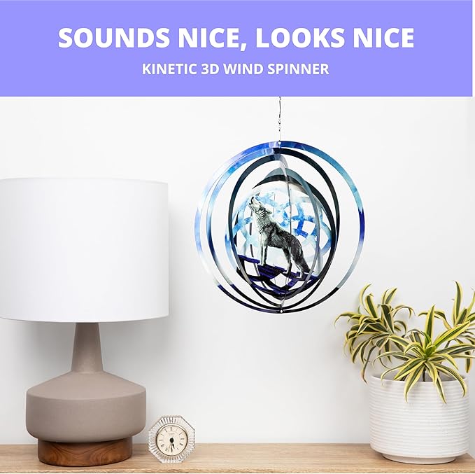 VP Home Wolf Dreamcatcher Kinetic Wind Spinner for Yard and Garden Wind Spinner Outdoor Metal Large Hanging Wolf Decor 3D Garden Art Wind Sculpture Spinners