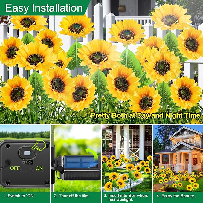 Outdoor Solar Garden Lights, 2024 Upgraded Waterproof Outdoor Solar Lights with 9 Bigger & Brighter Sunflowers, Garden Lights Solar Powered Outdoor Lights for Outside Patio Yard Decorations