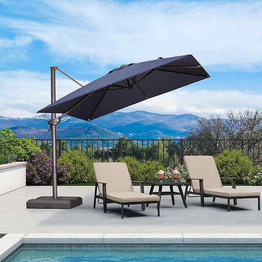 PURPLE LEAF 9 Feet Patio Umbrella Square Cantilever Umbrella Outdoor with 360° Rotation and Aluminum Offset Hanging for Pool Deck Garden Backyard, Navy Blue
