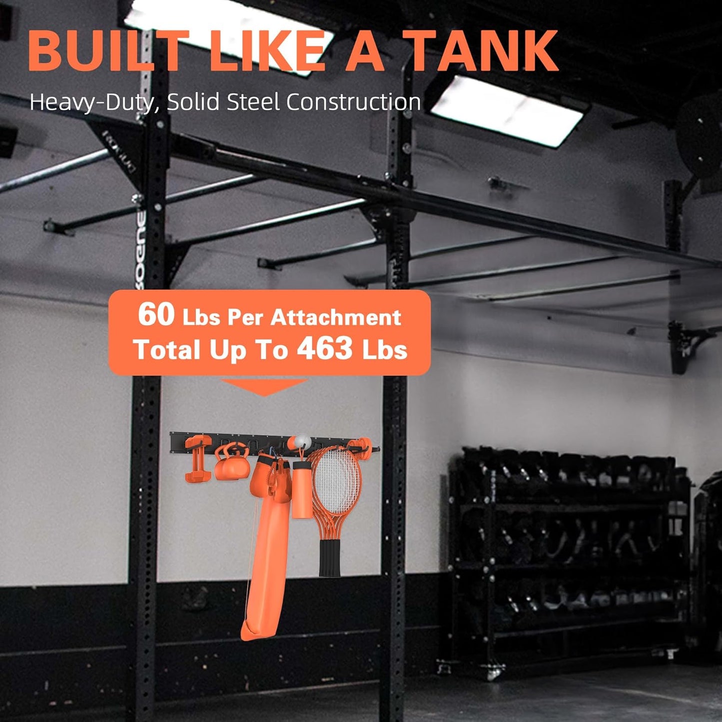 Garage Storage, Ultimate Wall-Mounted Garage Organizer for Men 48Inch, Heavy Duty 440lbs Tool Rack with Adjustable Metal Hooks Yard, Shed & Workshop Storage for Tools, Bikes, Snowboards Gift