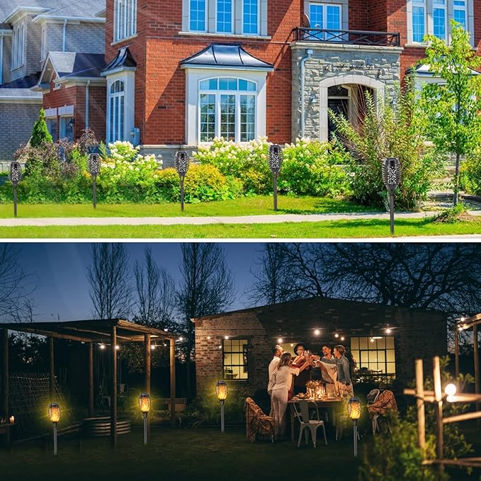 Solar Torch Lights Outdoor, 8 Pack Solar Torch Lights with Flickering Flame, 12 LED Mini Tiki Torches for Outside Waterproof Landscape Decorations for Garden Pathway Dusk to Dawn Auto On/Off