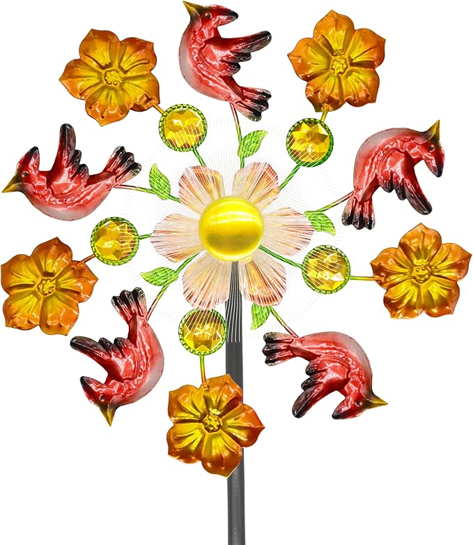 Solar Wind Spinners Outdoors for Yard and Garden - 40 Inch Metal Wind Sculpture, Outdoor Kinetic Windmill with Multi-Color Led Lights for Patio, Lawn & Garden Decoration (Magpie)