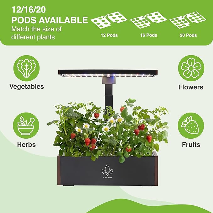 Vita Indoor Hydroponics Growing System Kit, 12/16/20 Pods, 10L Water Tank, Indoor Herb Garden with 5X Faster Growth, Indoor Gardening System with 25" Extendible Rod for Indoor Plants