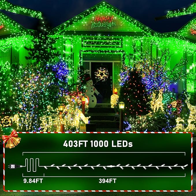 KNONEW 403ft 1000 LED Christmas String Lights Outdoor 8 Modes & Timer Fairy Light Plug in Waterproof LED Fairy Lights for Xmas Yard Tree Wedding Party Holiday Decorations (Green)