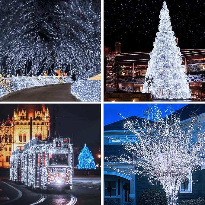 Solar String Lights Outdoor, 2-Pack Each 72FT 200 LED Solar Christmas Twinkle Lights Outside Waterproof Copper Wire with 8 Modes Solar Fairy Lights for Garden Tree Birthday Christmas Decor(Cool White)