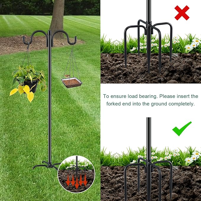 Gtongoko Double Shepherds Hook for Outdoor, 2 Pack 92.5 Inch Heavy Duty Bird Feeder Pole 3/4 Inch Thick Garden Hooks for Hanging Hummingbird Feeder, Plant Baskets, Solar Light Lanterns