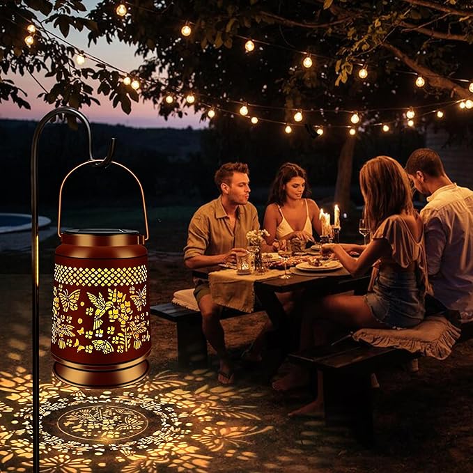 KY&BOSAM Solar Lanterns Outdoor Waterproof Hummingbird & Butterfly Lantern Garden Decor Birthday Gifts for Women Mom Metal Solar Lights Outdoor Lantern Hanging Outside for Yard Backyard Pathway Patio