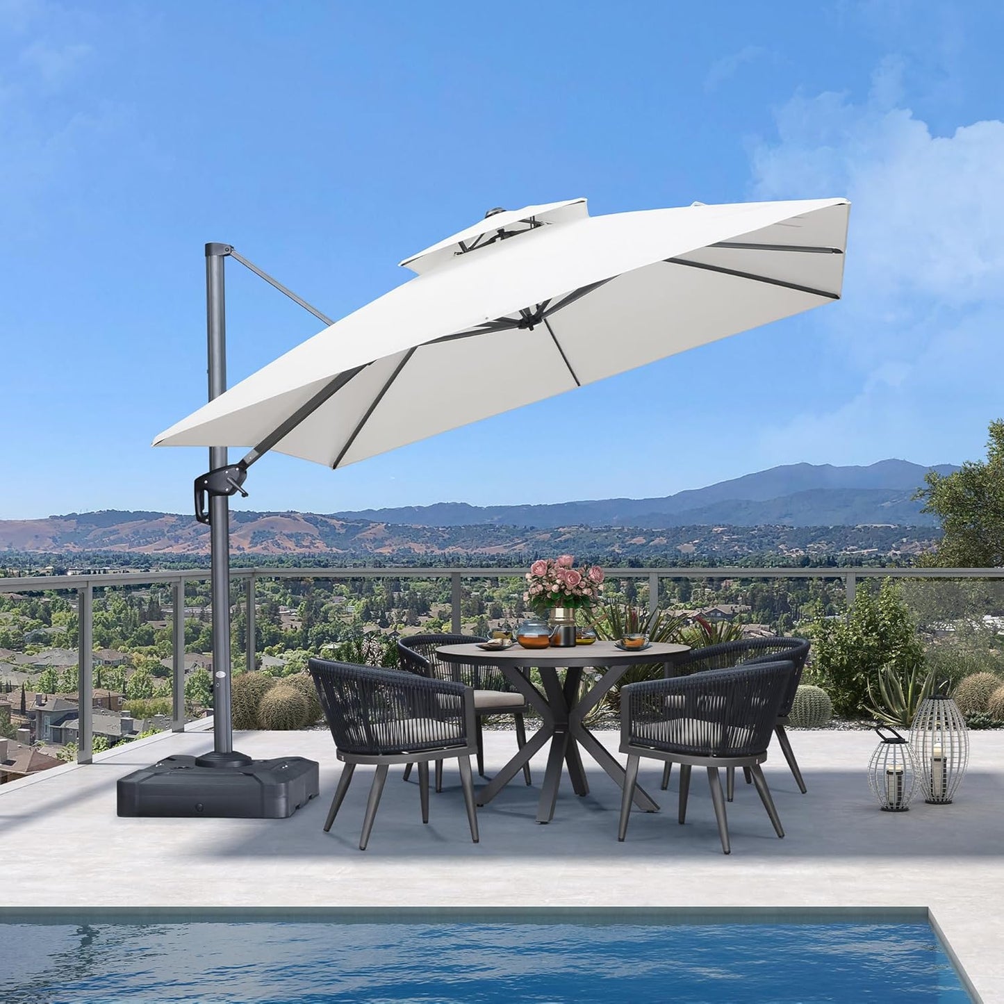 PURPLE LEAF Cantilever Umbrella 10FT Heavy Duty Outdoor Large Double Top Offset Hanging 360° Rotation Square Umbrella for Garden Patio Deck Pool Backyard Canvas Natural