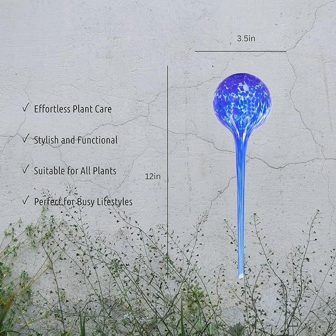 LGL Plant Watering Globes - Automatic Self Watering Globes. Decorative Self Watering Planter Inserts Made From Hand-Blown Durable Glass. Self Watering Spikes to Support Plant Health. 4 Pack, Jumbo.