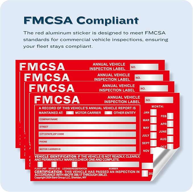 20-Pack DOT Compliant Aluminum Annual Vehicle Inspection Label – Red FMCSA Label with Punch Boxes