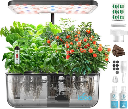 iDOO Hydroponics Growing System Kit 12 Pods, Christmas Gifts Gardening Gifts for Women Mom Dad Kids, Indoor Herb Garden with LED Grow Light for Home School, Indoor Plants Good for Mental Health