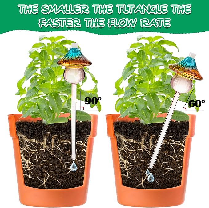 Plant Watering Globes Mushroom, Rainbow Gradient Color Glass Watering Bulbs, Self Watering Planter Insert, Self Watering Globes - Plant Watering Devices for Travel Vacation (2 PCS)