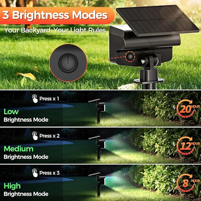 Solar Spot Lights Outdoor, 92 LEDs Landscape Lighting with 3 Lighting Modes and Auto On/Off, IP67 Waterproof Spotlights, Outdoor Solar Lights for Yard Garden, 2 Pack (Cool White)