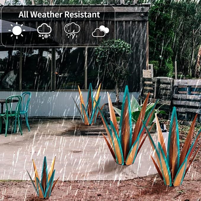 Large Tequila Rustic Sculpture, Metal Agave Plants for Outdoor Patio, Home Decor Hand Painted Garden Statue, Lawn Ornaments Yard Stakes (Blue - M)