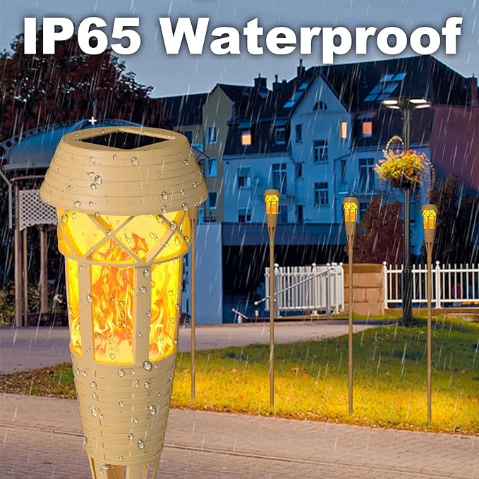 Solar Outdoor Lights – Solar Torch Lights with Flickering Flame for Garden Decor, Waterproof Solar Garden Lights, Outdoor Patio & Pathway Yard Decorations with Flame Torches - 2 Pack