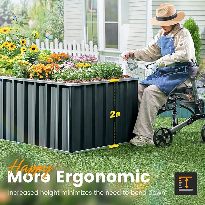 KING BIRD Raised Garden Bed 68" x 36" x 24" Heightened Galvanized Steel Metal Planter Box Outdoor for Deep-Rooted Vegetables, Flowers, Large Raised Bed Kit (Dark Grey)