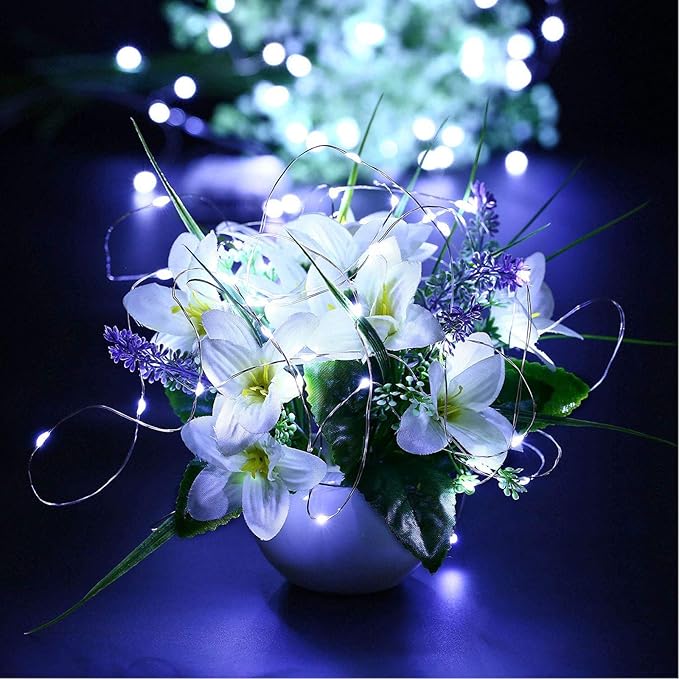 RUICHEN Cool White Dimmable Fairy Lights Plug in, 99 Ft 300 LED Twinkle String Lights with Remote, Waterproof Silver Wire Firefly Lights for Bedroom, Patio, Yard, Christmas, Wedding, Party