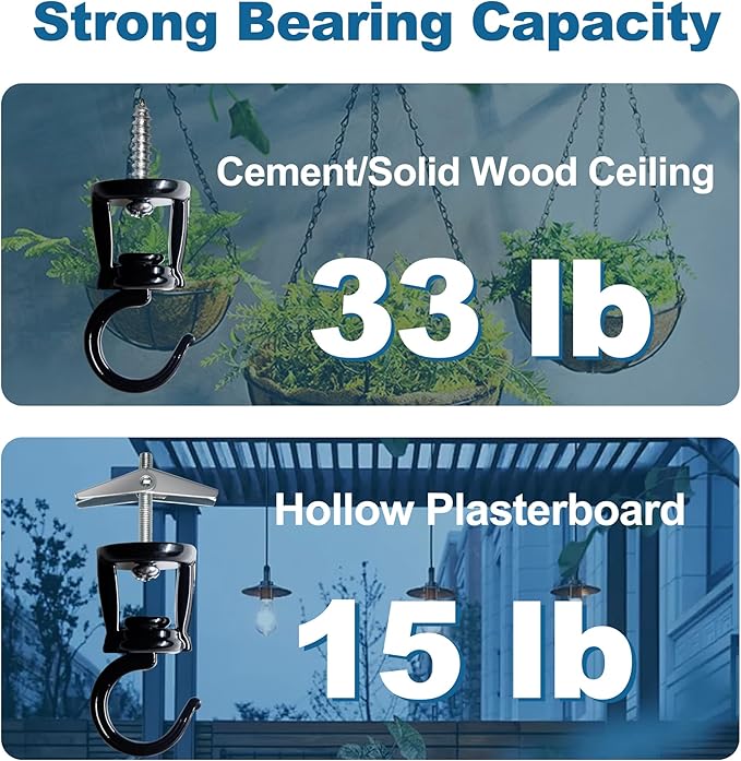 Ceiling Hooks for Hanging Plants (4 PCS Black),Heavy Duty Metal Plant Hooks, Screw in Hooks for Hanging Birdfeeders, Lamps, Planters, Outdoor Decorative Hooks up to 33 lbs