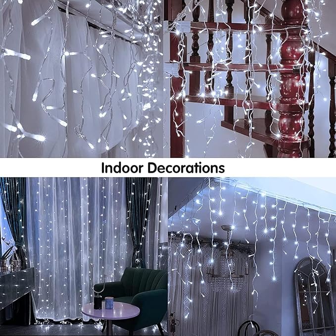 Solar Christmas Lights Outdoor Waterproof Christmas Decorations Curtain Lights 320LED 29.5ft 60 Drops, Solar Powered Rechargeable Fairy Lights for Party, Wedding, Home Decorations(White)
