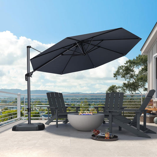 PURPLE LEAF 11 Feet Patio Umbrella Outdoor Cantilever Round Umbrella Aluminum Offset Umbrella with 360-degree Rotation for Garden Deck Pool Patio, Grey