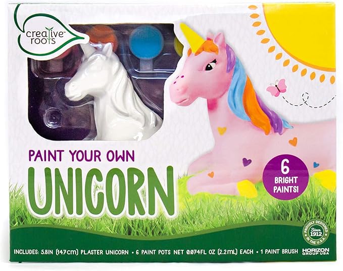Creative Roots Paint Your Own Unicorn by Horizon Group USA, DIY Unicorn Coloring Kit, Includes 6 Paint Pots & Paint Brush, Multicolor