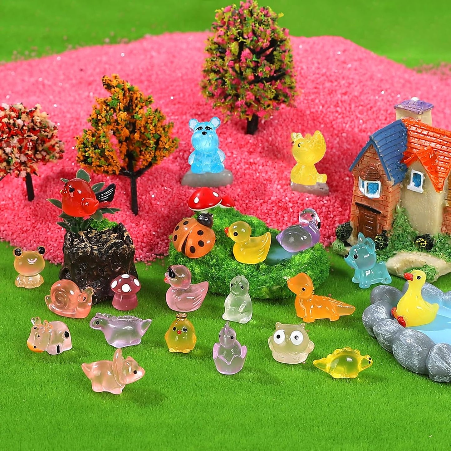 168 Pcs Mini Resin Animals Tiny Resin Animals Mini Ducks Miniature Little Small Figurines Glow in The Dark for Dollhouse Fairy Garden Accessories DIY Hide Crafts Potted Plant Aquarium Decor