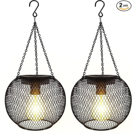 pearlstar Solar Lanterns Outdoor,Upgraded Solar Lights for Outside Decorative Outdoor Hanging Lights Waterproof Solar Lantern Lighting for Yard Garden Patio Pathway Tree,2 Pack