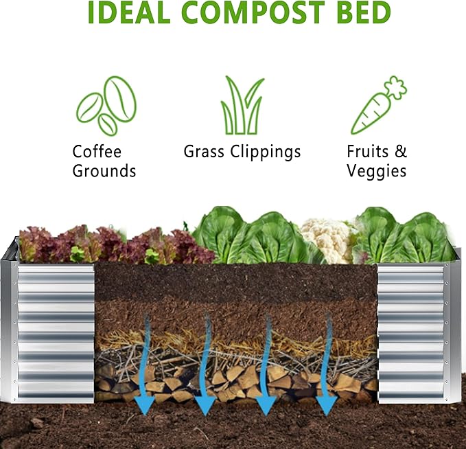 2PCS 8x4x1FT Galvanized Raised Garden Bed,Planter Raised Beds-Metal Garden Box,Large Plant for Outdoor Planting, Vegetables Bed,Flower,Herb-Sliver