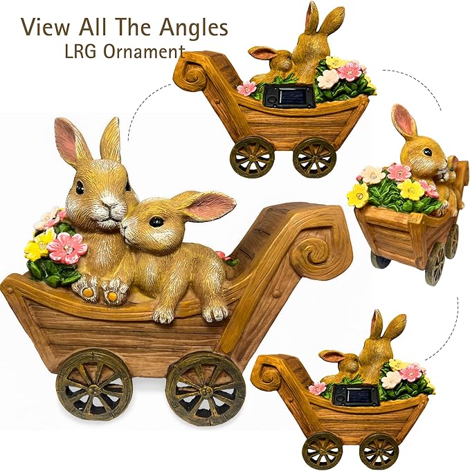 Bunny Solar Garden Statues, Rabbit Decor & Yard Ornaments, Cute Garden Decor for Outside, Gifts for Moms, Solar Figurines Outdoor Statue, Gardening Gifts for Women, Bunnies Ornament - Large