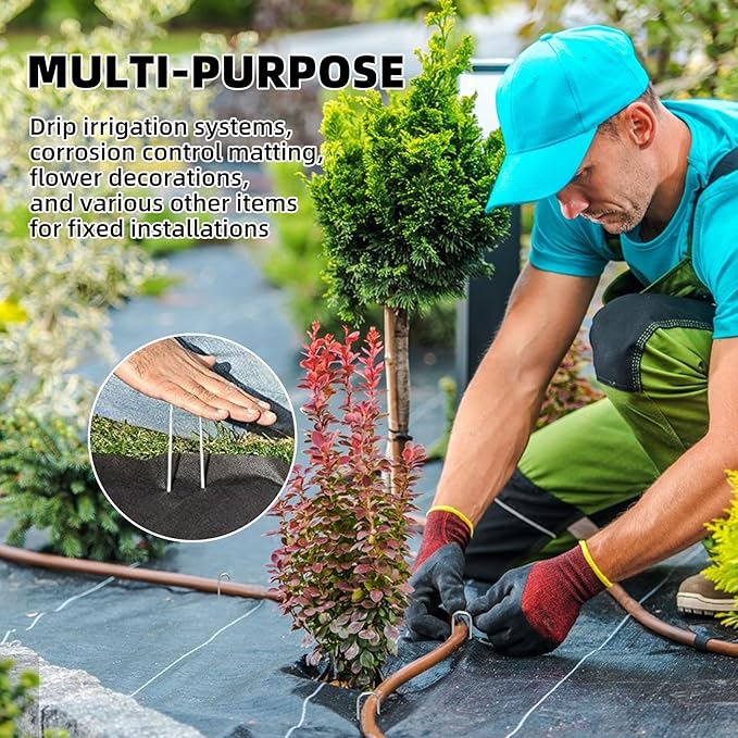 100 Pack Sturdy Garden Landscape Staples, 6 Inch Galvanized Steel Sod Pins Anti-Rust Stakes for Weed Barrier, Christmas Decorations and Landscaping Fabric.