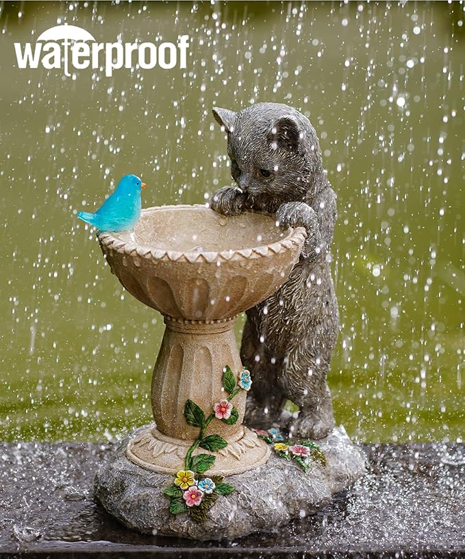 Solar Cat Statues for Bird Bath: Outdoor Sculptures for Garden Lawn Patio Yard Balcony Porch - Unique Gifts for Mother Grandma Women