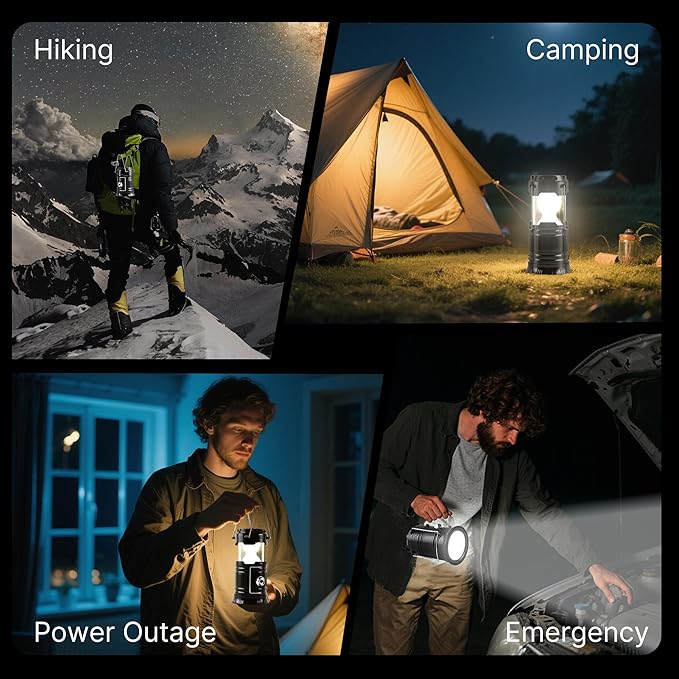 Lichamp Collapsible Portable Solar Camping Lantern, USB Rechargeable LED Flashlight - Survival Kits for Power Outages Hurricane Supplies Emergency, Indoor & Outdoor, 4-Pack