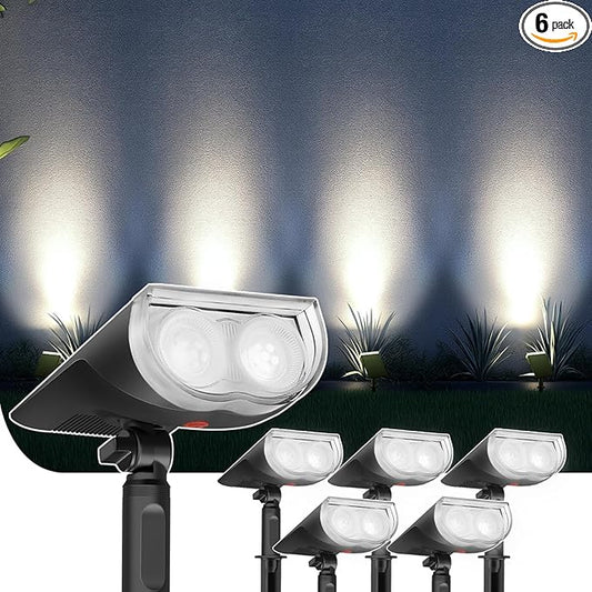 Linkind StarRayS Solar Lights Outdoor, Bright Solar Spot Lights Outdoor, IP67 Waterproof Spotlights for Garden, Yard, Landscape, Walkway, Daylight, 6 Pack