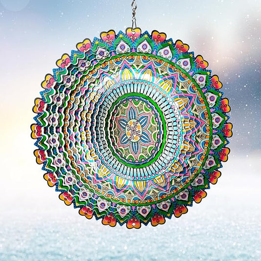 Wind Spinner Rich Love Mandala Wind Spinner Outdoor Hanging Wind Sculptures Kinetic 3D Metal Wind Catcher Yard Art Decoration Garden Decor Gifts for Women/Men/Mother/Father/Daughter/Grandma