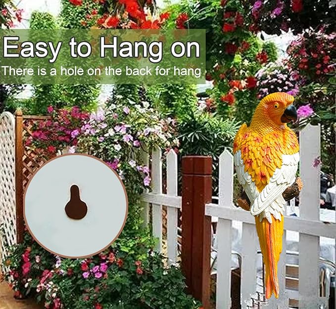 Yellow Bright Resin Parrot Statues and Figurines Home Decorations, Realistic Tropical Parrot Sculpture for Wall Decor, Tree, Patio, Garden, Outdoor Pool Statues DIY Bird Ornament(Yellow)