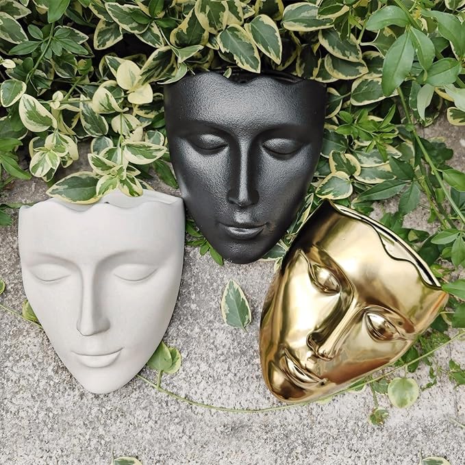 Face Vase,Ceramic Female Form Vase,Modern Sculpture Planter Pot,Human Face Dried Flower Shaped Vase,Wall Hanging Plant Pot for Home Decor Centerpieces, Office or Outdoor Hanging Decor Gold
