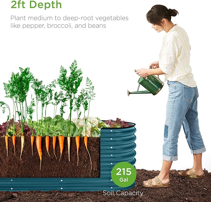 Best Choice Products 8x2x2ft Metal Raised Garden Bed, Oval Outdoor Deep Root Planter Box for Vegetables, Herbs w/ 4 Support Bars, 215 Gal Capacity - Peacock Blue