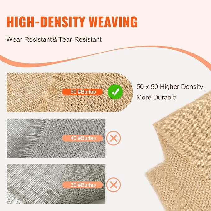 VEVOR Burlap Fabric Roll, 36” x 150 ft High Density Natural Jute Fiber Material for Outdoor Plant Care, Tree Wrap Roll, Decor, DIY Crafts, Wedding, Garden Weed Barrier, Plants & Trees Winter Covering