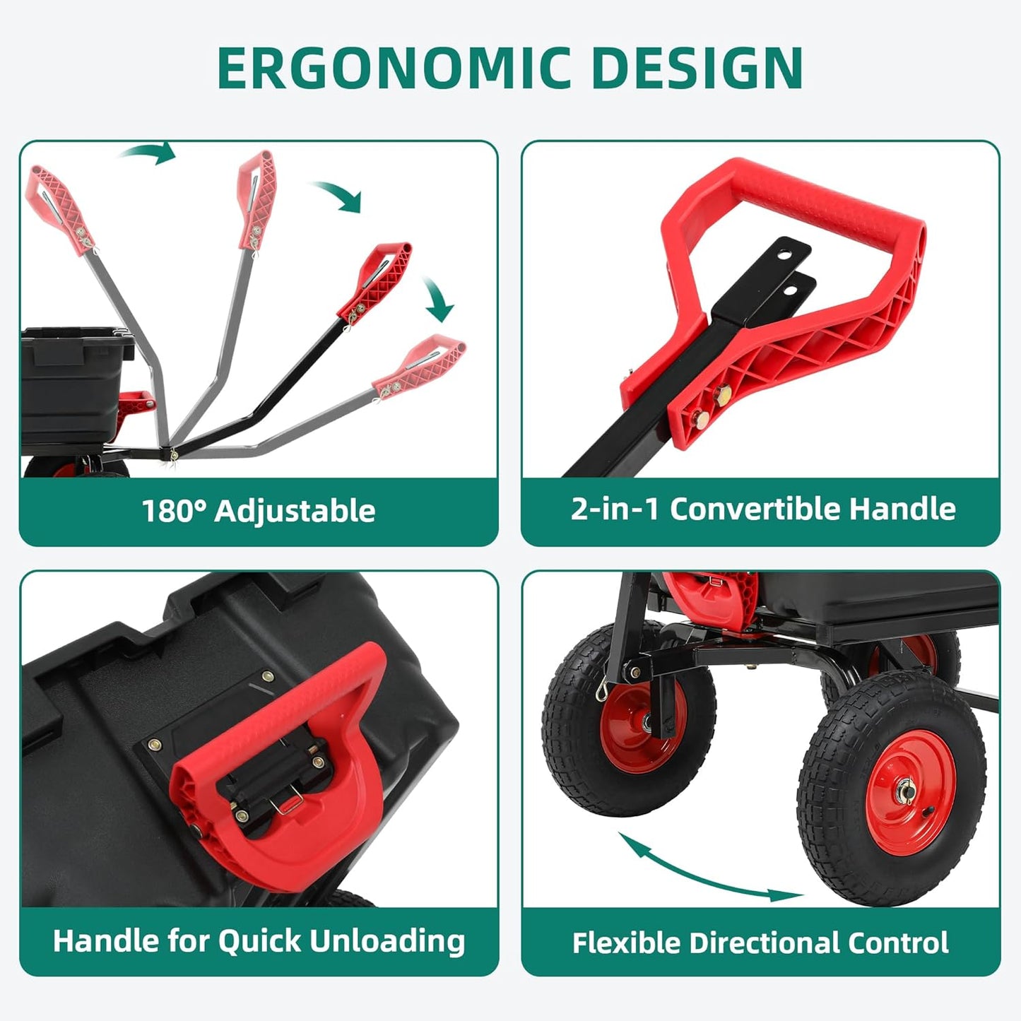 1200lbs Garden Dump Cart,Ultym Heavy Duty 7 Cu.Ft Trailer Dump Cart with Hitch,Garden Dump Wagon with 13" All Terrain Wheels & 2-in-1 Handle,Tow Behind for Lawn Mower Tractor ATV